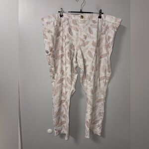 One 5 One White Stretch Leggings Beige Textured Leaf Pattern Chic Casual 3X
